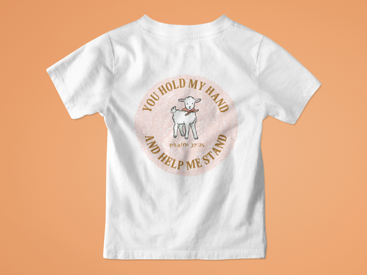 You hold my hand and help me stand - Psalm 37:14 -Pink- Cross - Baby Short Sleeve Tee